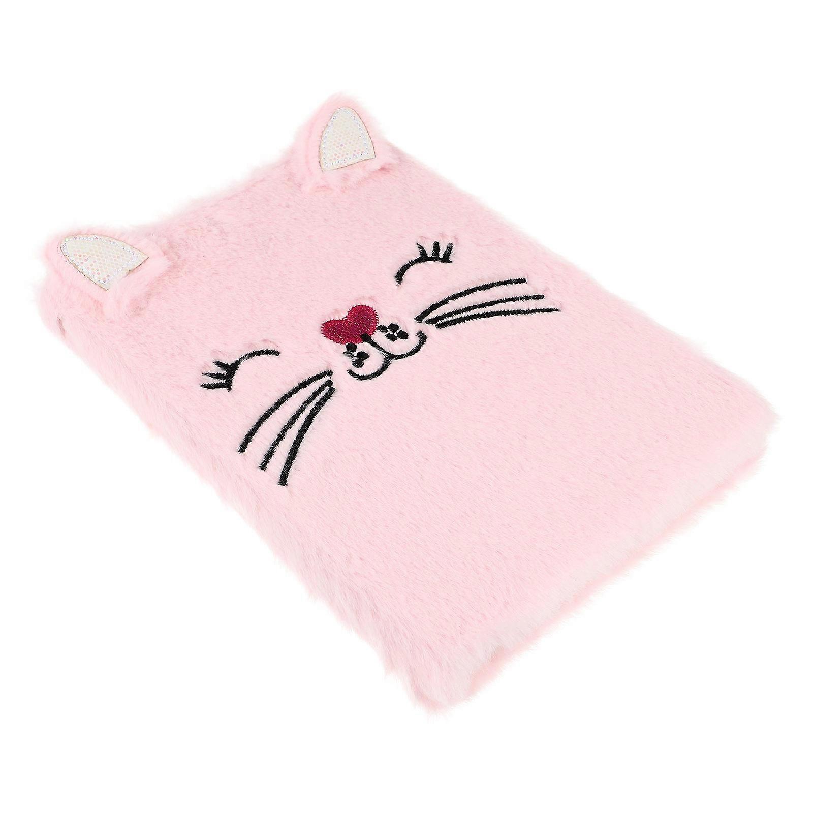 Plush Cat Notebook for Students Pink Kid Writing Diary