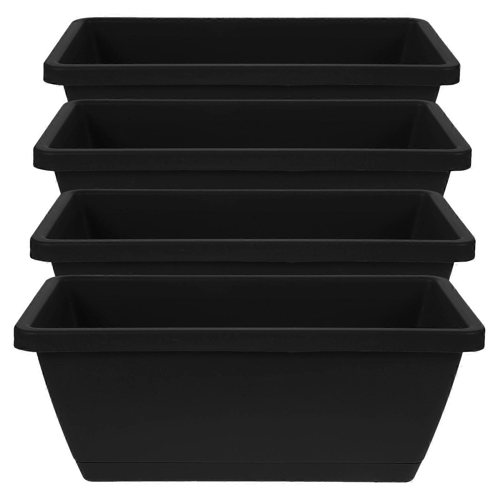 Black Plastic Planter Pot Window Box for Gardening Use 4Pcs