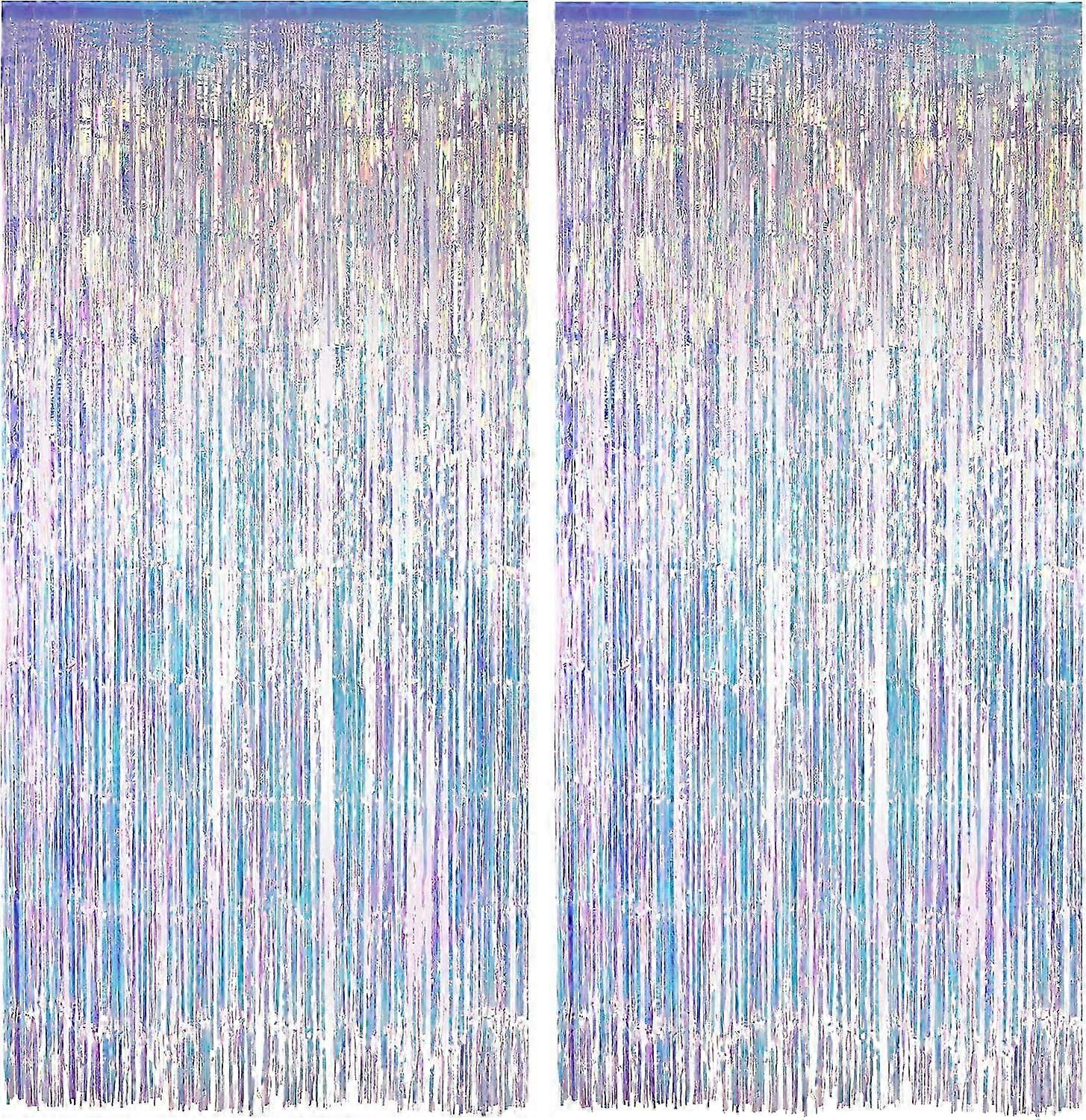 Iridescent Party Streamers Backdrop - GREATRIL Neon Transparent Holographic Tinsel Foil Fringe Curtain for Mermaid/Frozen/Sea/Euphoria/ERAS Party Them