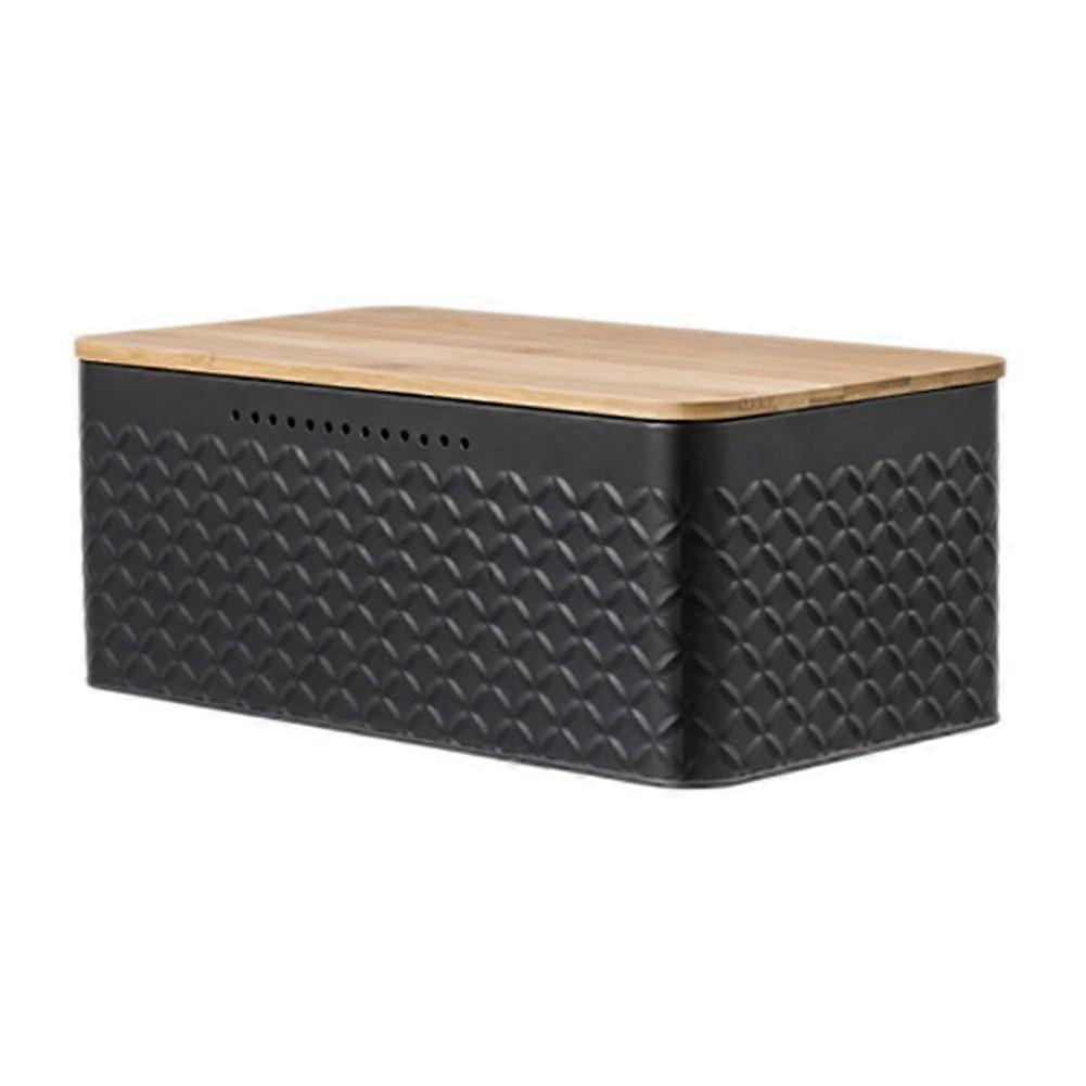 Metal Bread Box with Cutting Board Lid Keeps Bread Fresh Large Black Storage for Kitchen Counter
