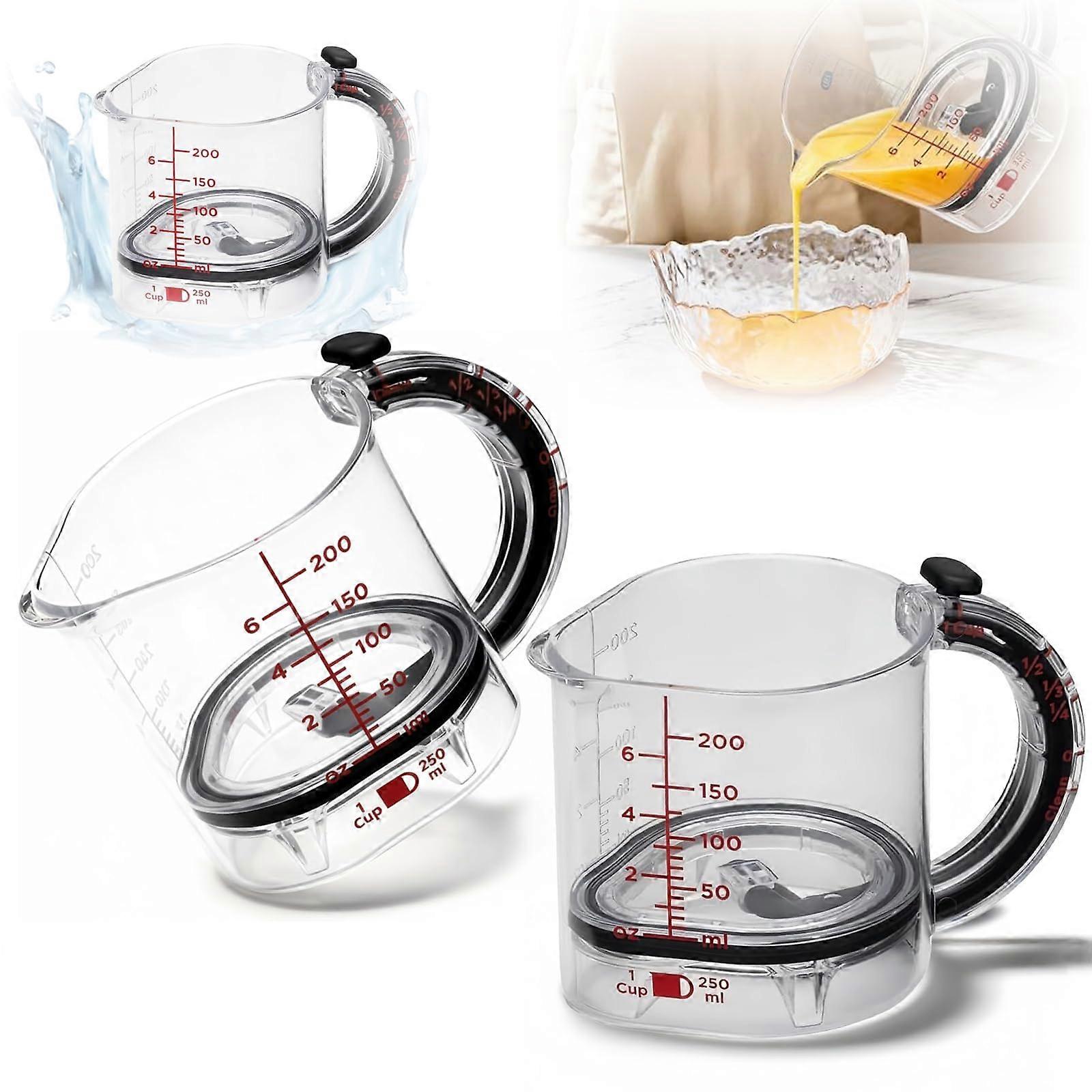 4in1 Adjustable Measuring Cup with Scraper Base, MultiFunctional Dual Markings, 2 Pack Transparent for Baking and Cooking