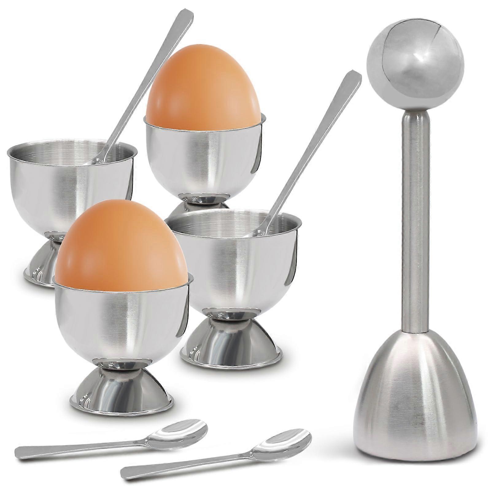 Egg Cracker Tool Set with Stainless Steel Cups and Spoons, Clean Egg Shell Cutting for Breakfast