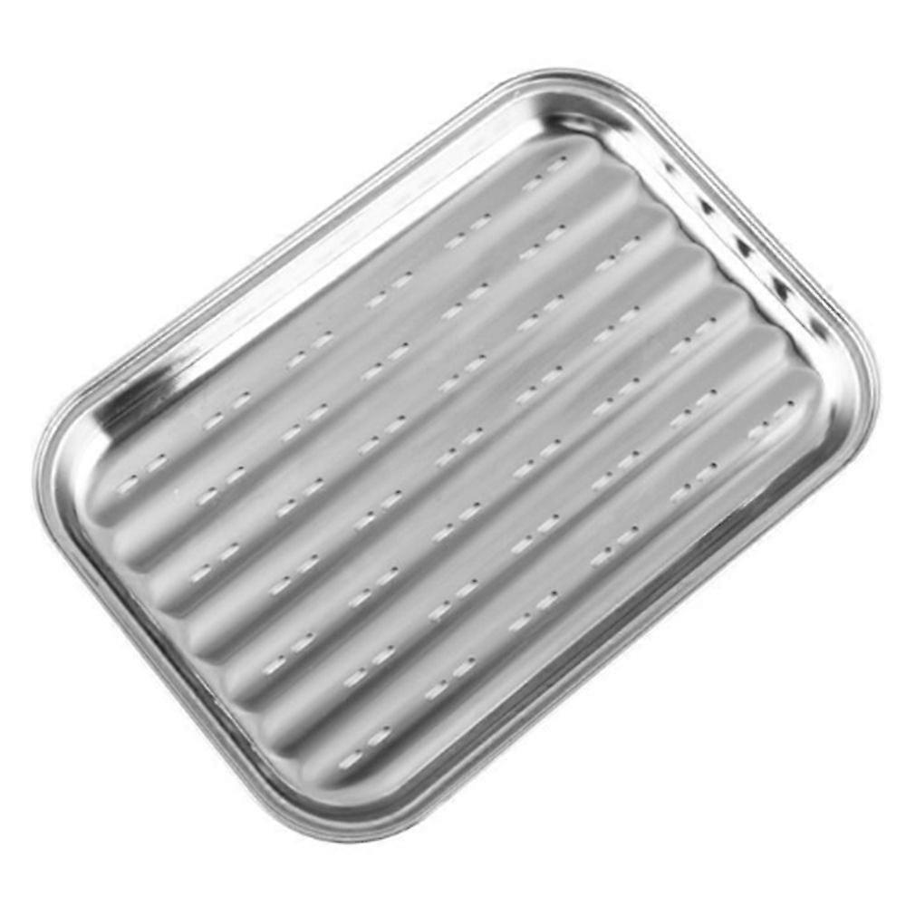 Rectangular stainless steel grilled fish tray with steam holes