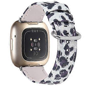 Leopard Texture Genuine Cowhide Leather Adjustable Watch Band Strap for Fitbit Versa 3/Fitbit Sense