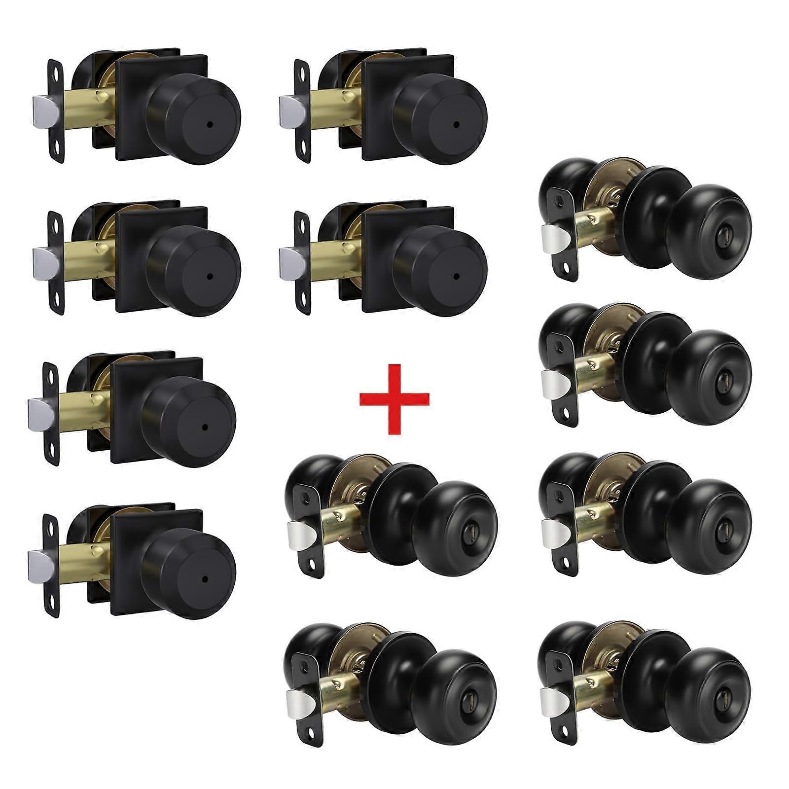 12 Pack Matte Black Interior Privacy Door Knobs with Lock for Bedroom and Bathroom