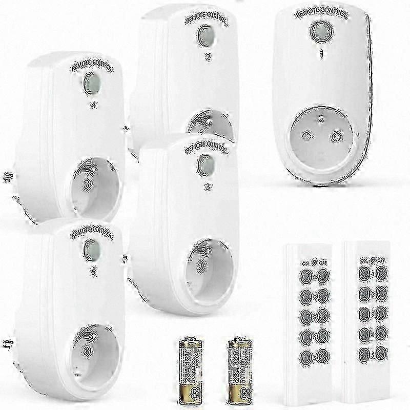 5-Pack Smart Electrical Sockets, Programmable Outlets with Dual Wireless Remote Controls for Home Automation