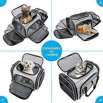 Flyselskab godkendt Pet Carrier, Store bløde sidet pet rejse TSA Carrier 4 sider udvides kat sammenklappelig luftfartsselskab med aftagelig fleece pad og lommer