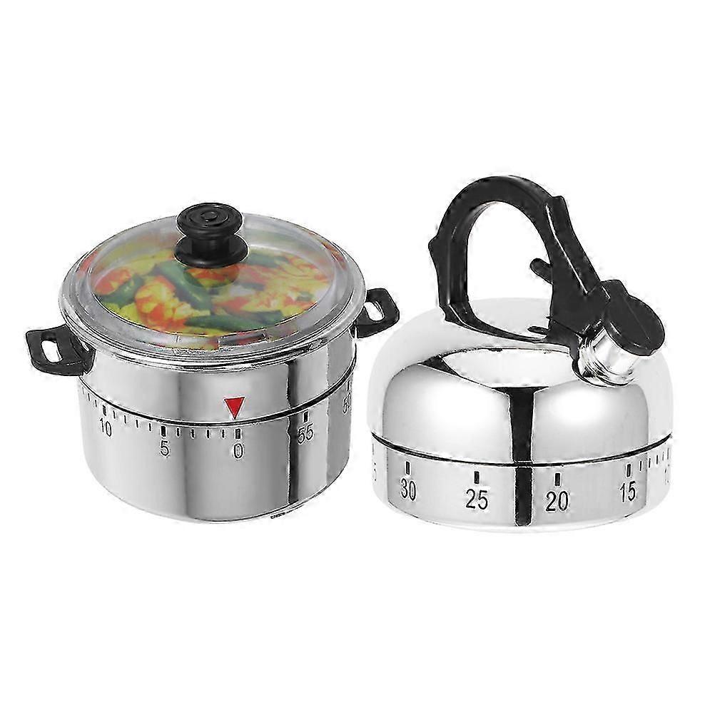Kitchen Timer Mechanical for Accurate Countdown 2Pcs Cooking Timers in Silver