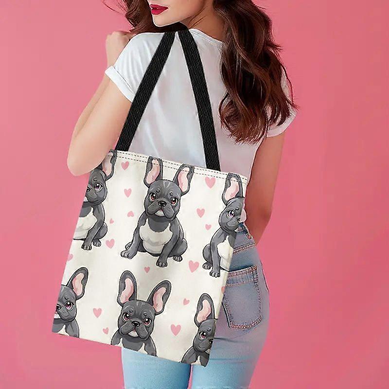 Sac à main imprimé recto-verso avec motif bouledogue français « Love » - Sac bandoulière élégant et réutilisable pour le shopping et les sorties décontractées - Rpolk
