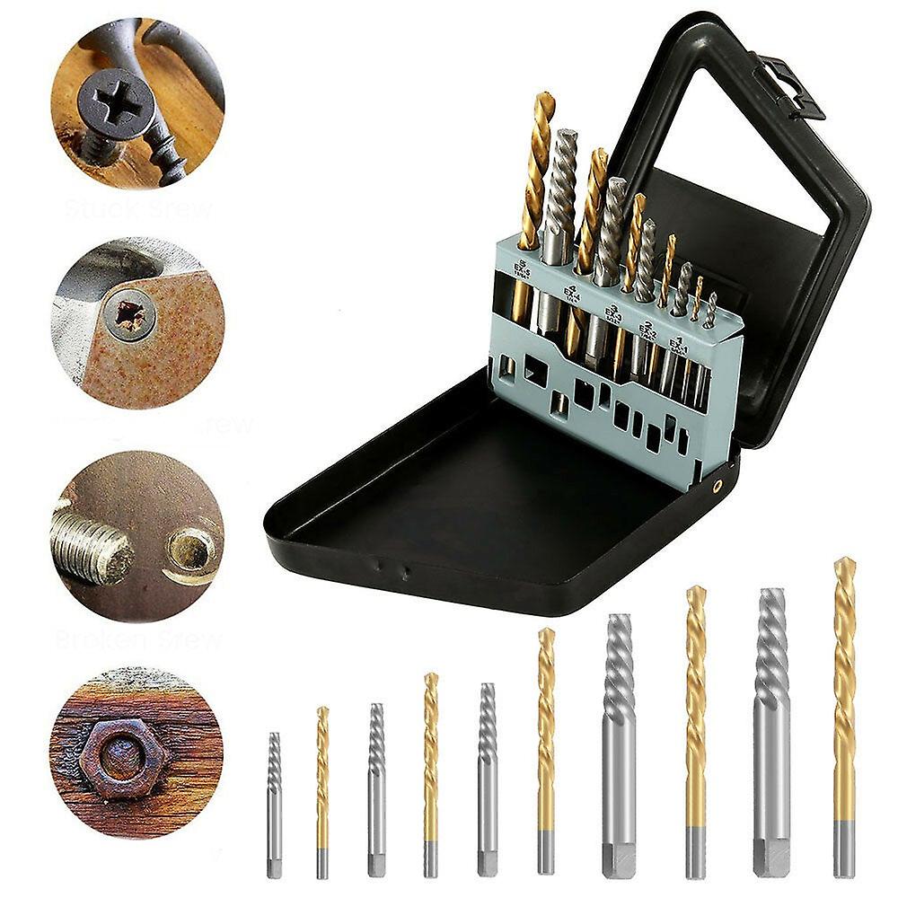 10Pc Hss Screw Extractor Left Hand Cobalt Drill Bit Set Easy To Lift From Broken Bolt Tools With Iron Box And Opp Bag