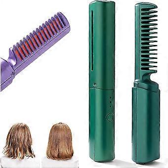 Mini lisseur de cheveux rechargeable, peigne de lissage électrique, brosse de lisseur ionique avec 3 chaleurs, mini lisseur de voyage portable