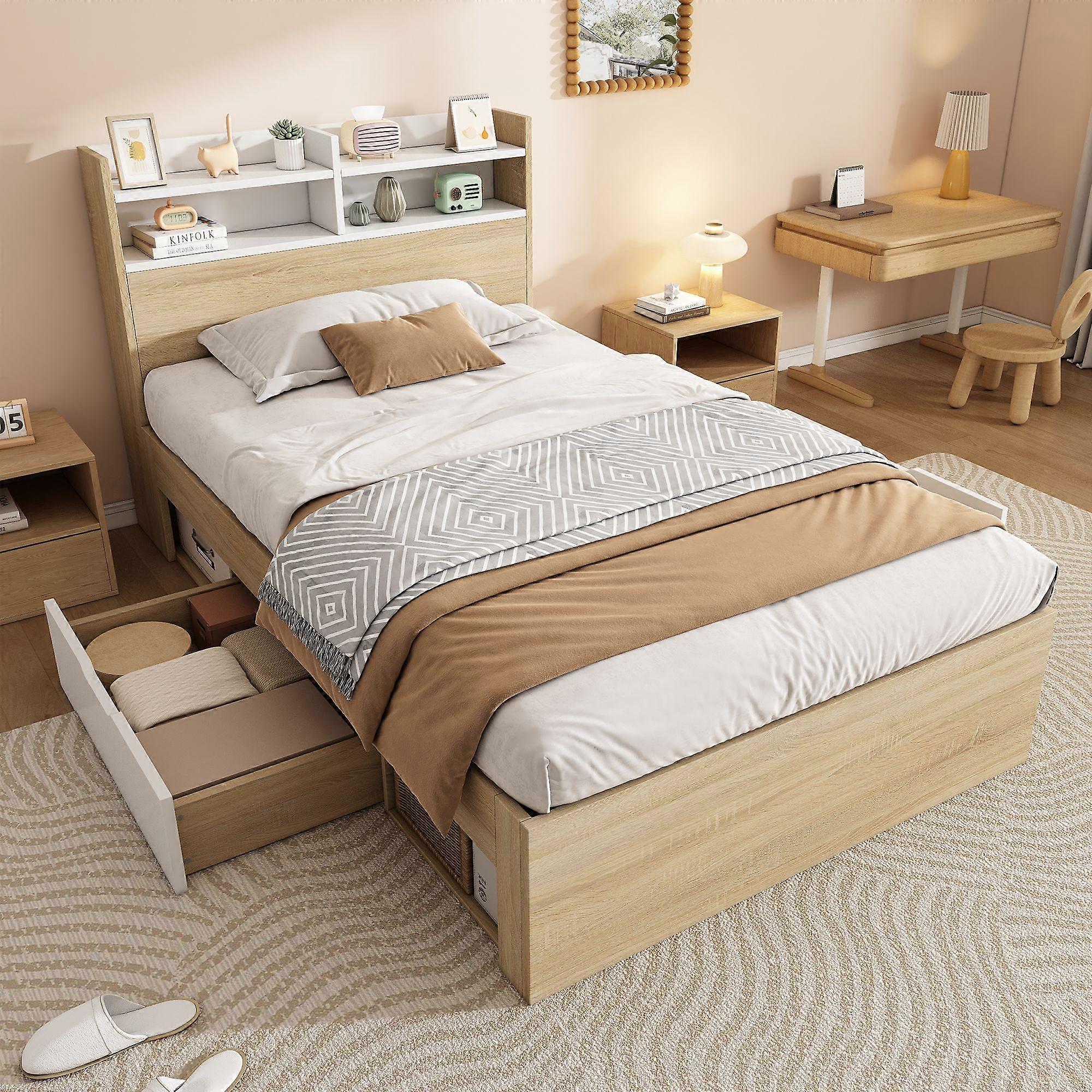 Single Bed Storage Bed Mattress 90x190 White Solid Wood