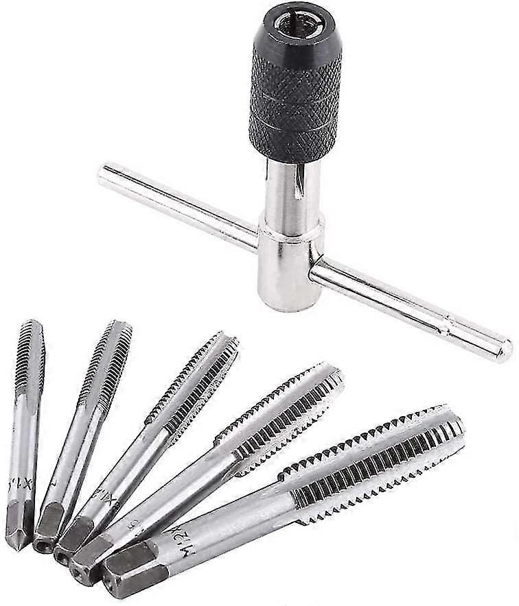 6pcs/set M6-m12 Adjustable Tapping T-wrench Threading Tapping Hand Tool Set Machine Screw Kit Metric Thread