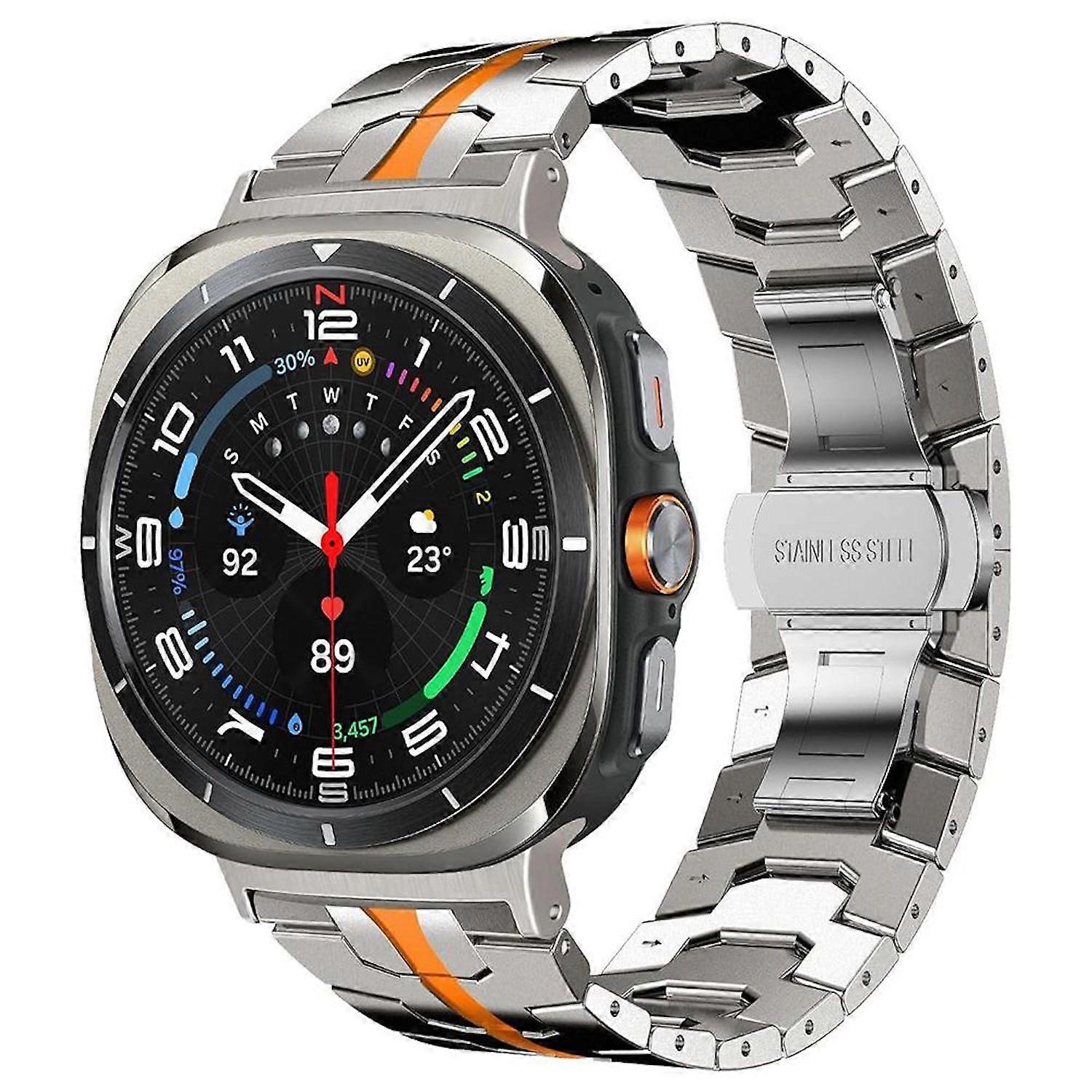 For Samsung Galaxy Watch 8 / 8 Classic Titanium Alloy Strap with Butterfly Clasp Titanium / Orange