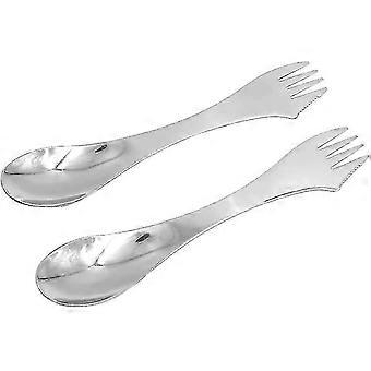 3-in-1 Stainless Steel Camping Cutlery, Outdoor Spork, Knife Spoon Fork Ultralight Cutlery Combination For Outdoor Camping, Silver2 Pack