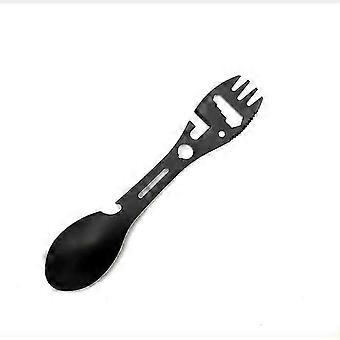 Camping spork Stainless Steel Flatware Camping Cutlery Hiking Gadget, compatible withk Spoon Knife Bottle&Can Opener Serrated Wrenches Direction Indic