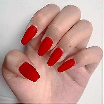 Matte Coffin Press On Nails Set Long Ballerina Fake Nails Full Cover for Women 24pcs Blue Red