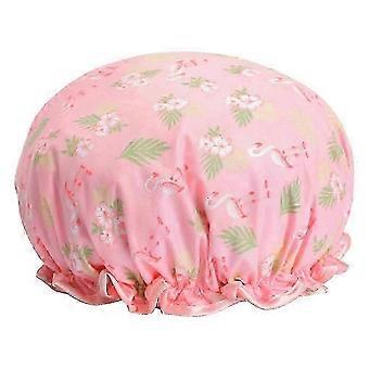Damesdouchemuts, PE-materiaal, dubbellaags waterdicht en oliebestendig met flamingoprint, herbruikbaar en opvouwbaar, voor douche, keuken, spa, make-up, 1 stuk