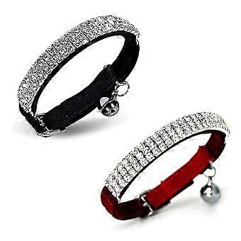 Justerbar blød fløjl kattekrave med klokker, 11,8 tommer til små hunde og katte Diamond Cat Collar Cat og Dog Pet Supplies Lille hund og kat (2-pac