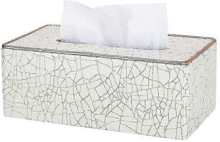 Beige Ice Cracks Pattern Rectangular Leather Tissue Box