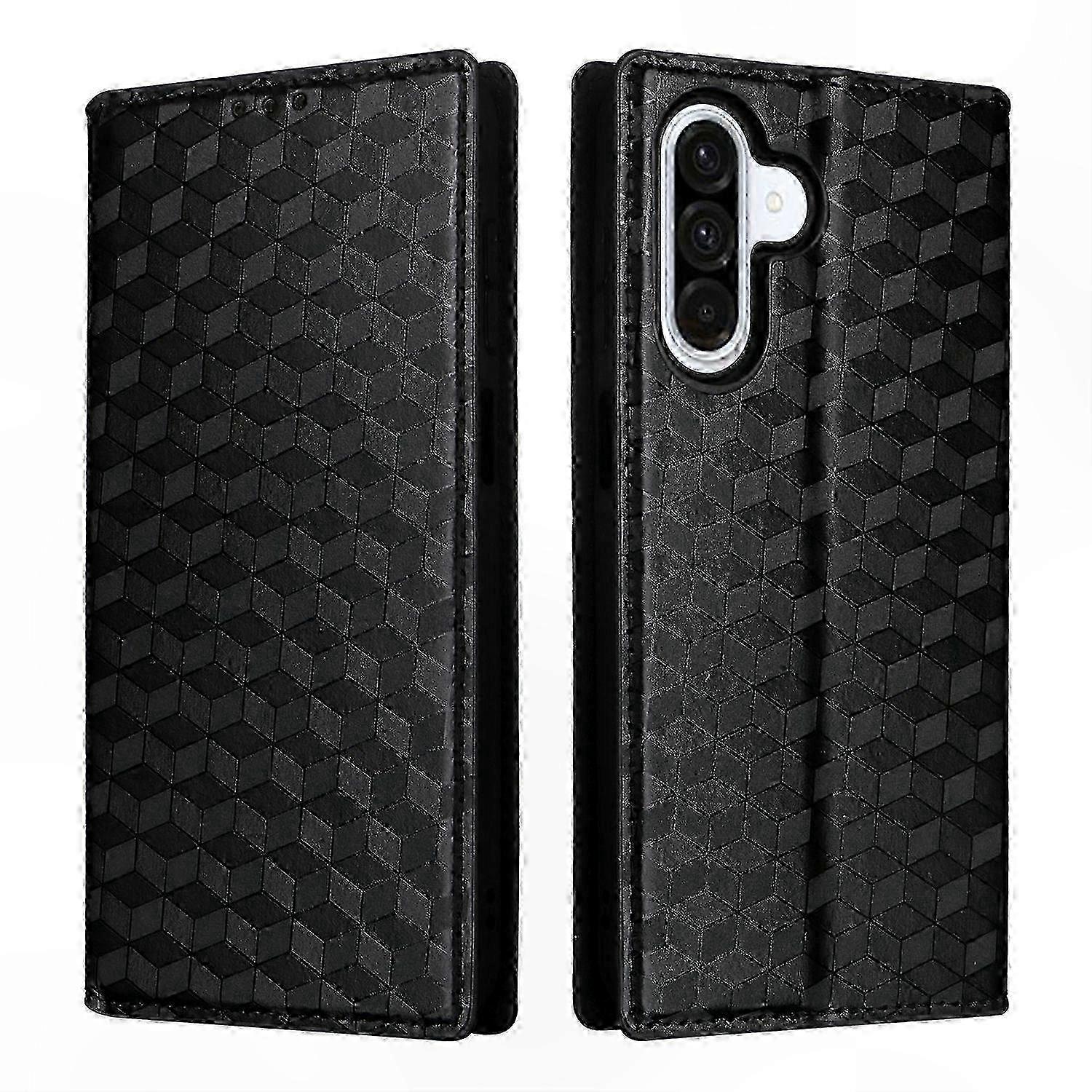 Rhombus Pattern Leather Wallet Case compatible with 5G Smartphones