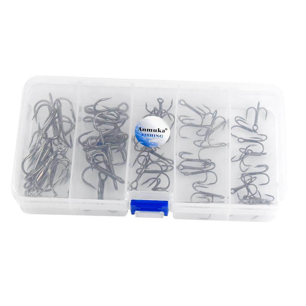 50pcs Fishing Hook Sharpened Treble Hooks 5 Sizes 2/0# 1# 3# 5# 7# Fishhook