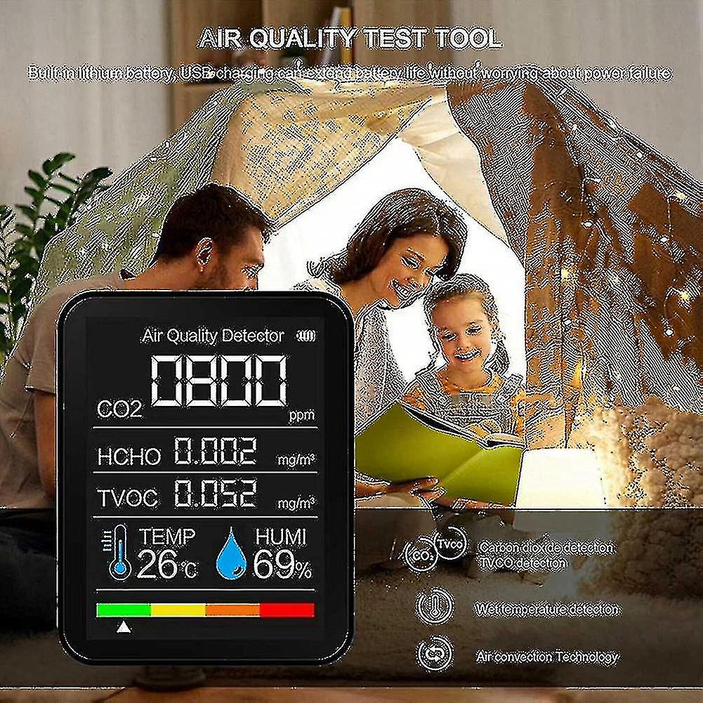 5 In 1 Co2 Meter Digital Temperature Humidity Sensor Tester Black
