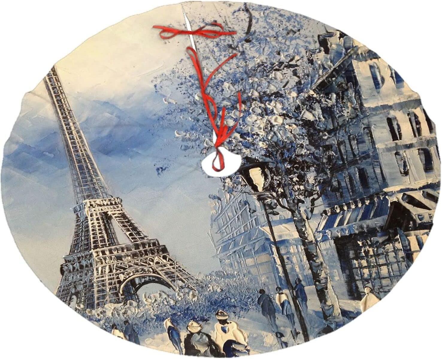 Christmas Tree Skirt Romantic Paris Eiffel Tower Christmas Decoration Plush Tree Skirt