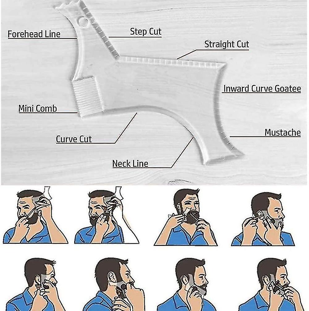 Beard Guide Shaper Tool Or Clear Stencil Compatible With Trimming And Shaving, The Stencil Models With 4 Grooming Lines And Mustache Comb2pcs