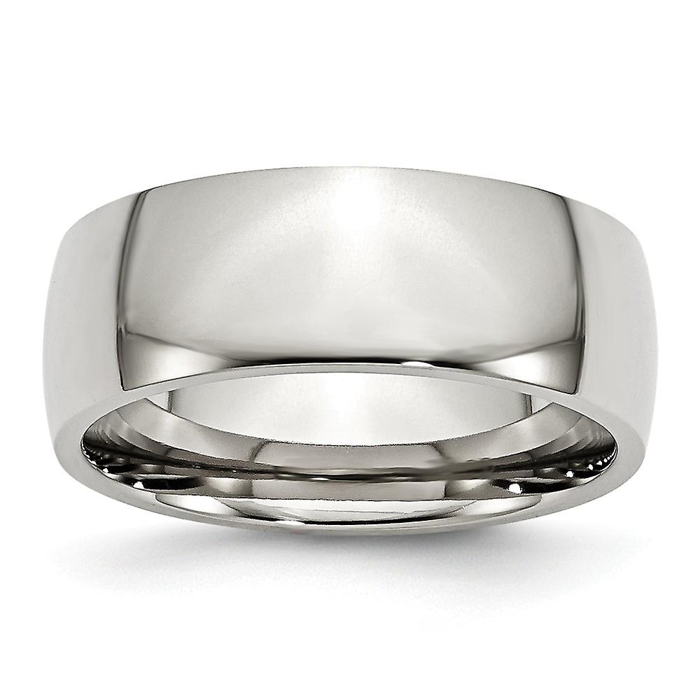 Stainless Steel Half Round 8mm Polished Band Ring-Band Style-Ring for Women and Men - Ring Size: 6 to 13