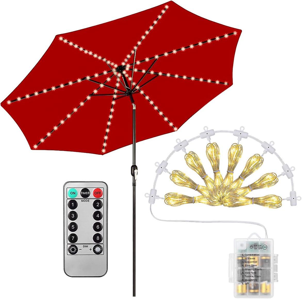 LED Umbrella String Lights, 104 LED String Lights with Remote Control, 8 Lighting Mode Umbrella Lights Battery Operated