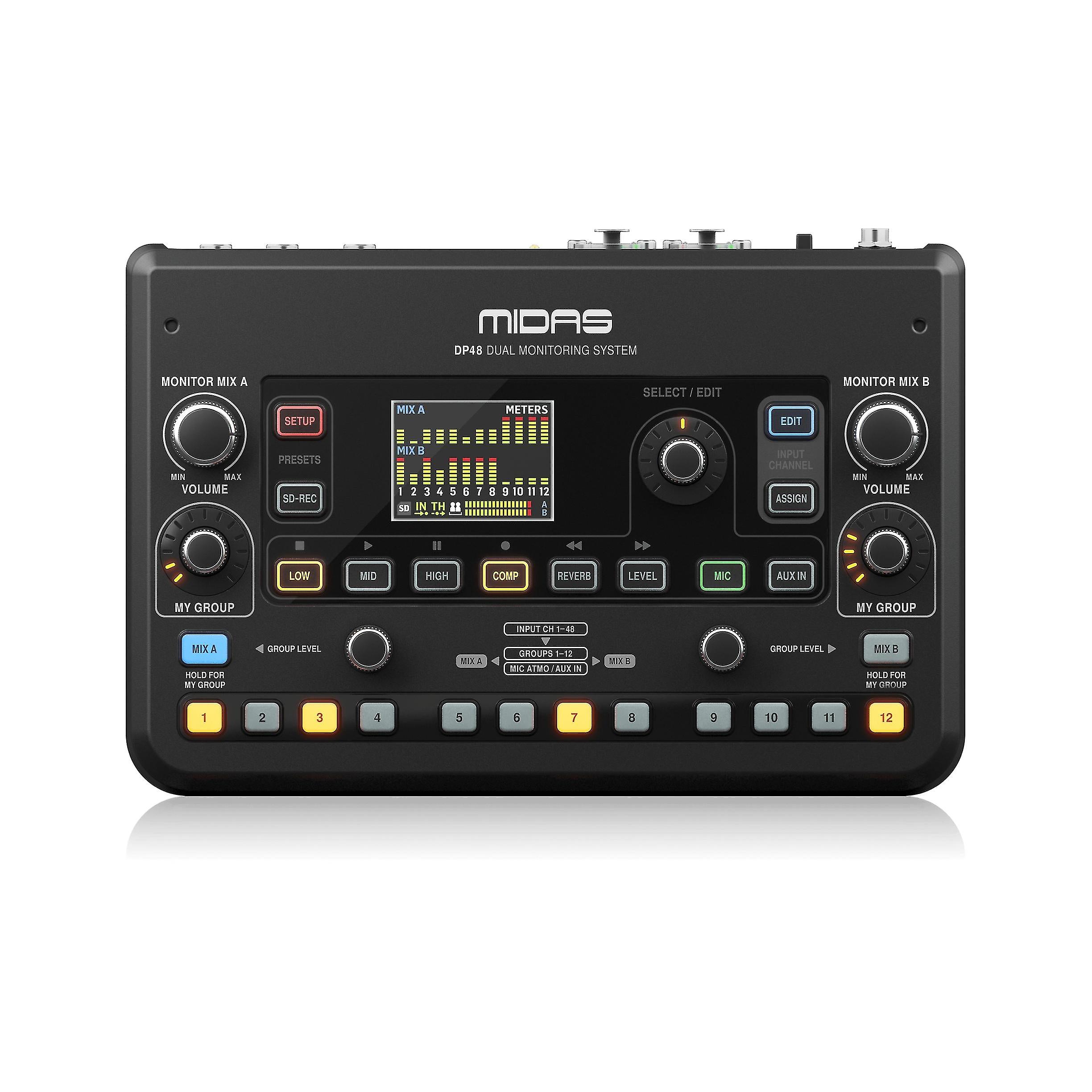 Midas Dp48 Dual 48 Channel Personal Monitor Mixer With Sd Card Recorder For Stereo Recording And Playback