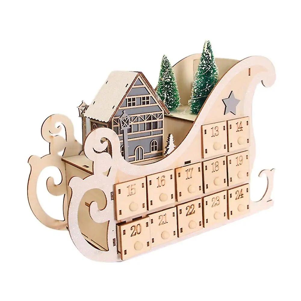 Wooden Advent Calendar Box Countdown To Christmas Desk Calendar With Led Light Desk Calendar Christmas Decorations Holiday