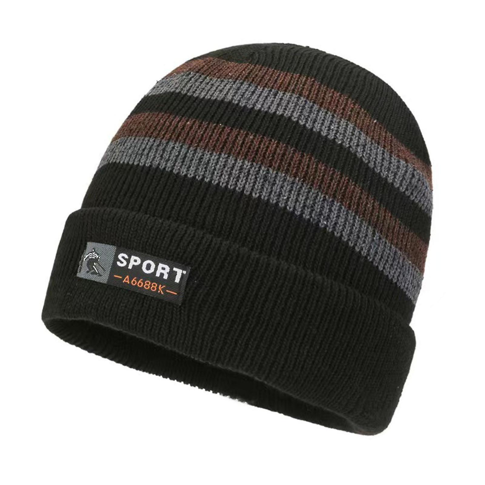 Winter Knitted Hat Striped Color Matching Thick Elastic Warm Soft Soft Cold Resistant Men Outdoor Skiing Cap Beanie 