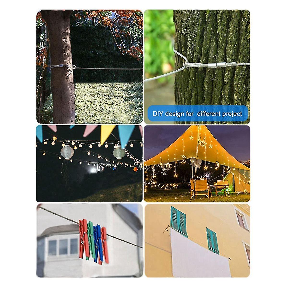 String Light Hanging Kit, gecoat staalkabel met spanschroeven en haken voor dek railing systeem klimmen