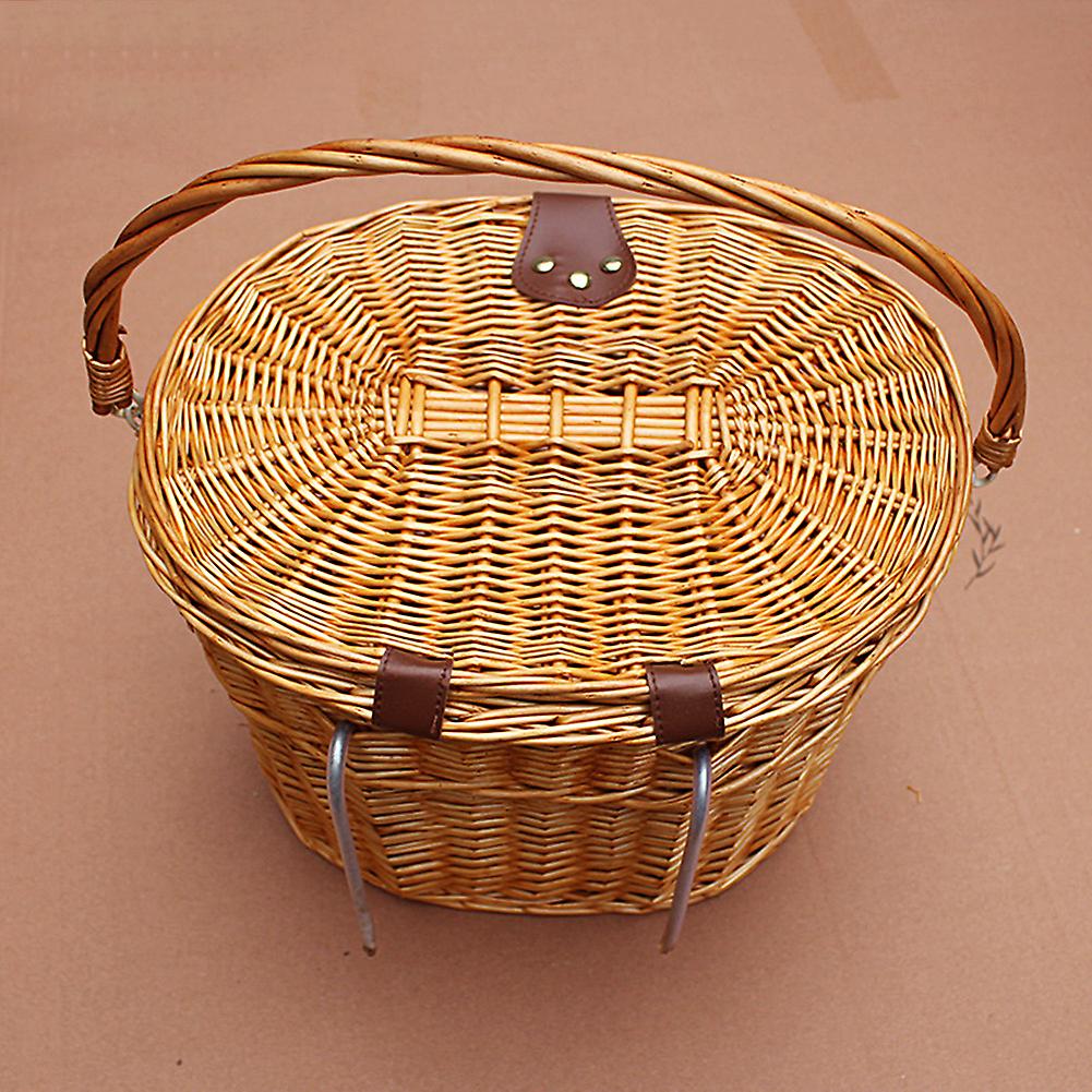 Rustic Wicker Bike Basket With Lid and Carry Handle, Cycling Front Basket for Shopping and Commuting Accessories