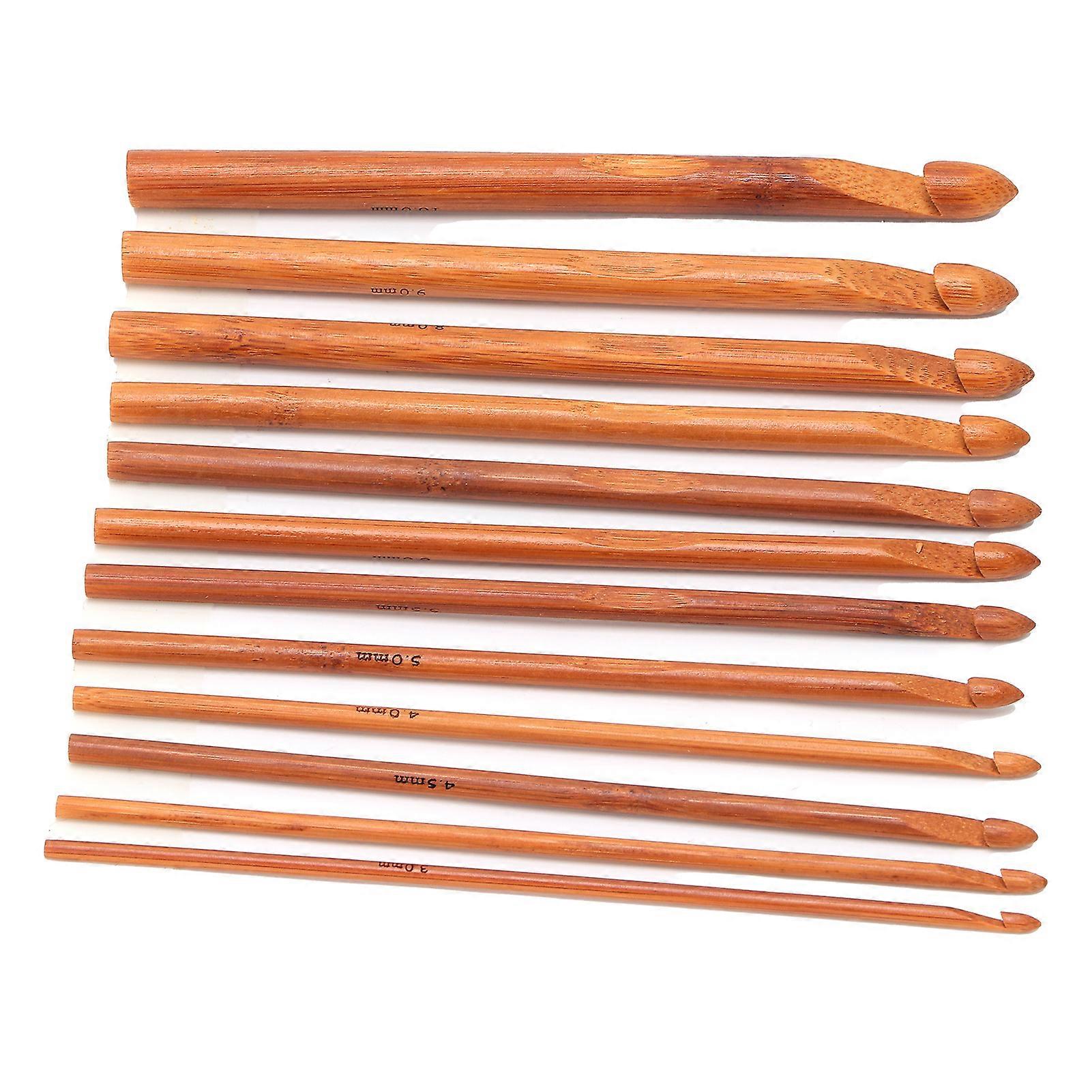 12pcs Carbonized Bamboo Crochet Hooks Knitting Needle Set Weaving Tools Accessory
