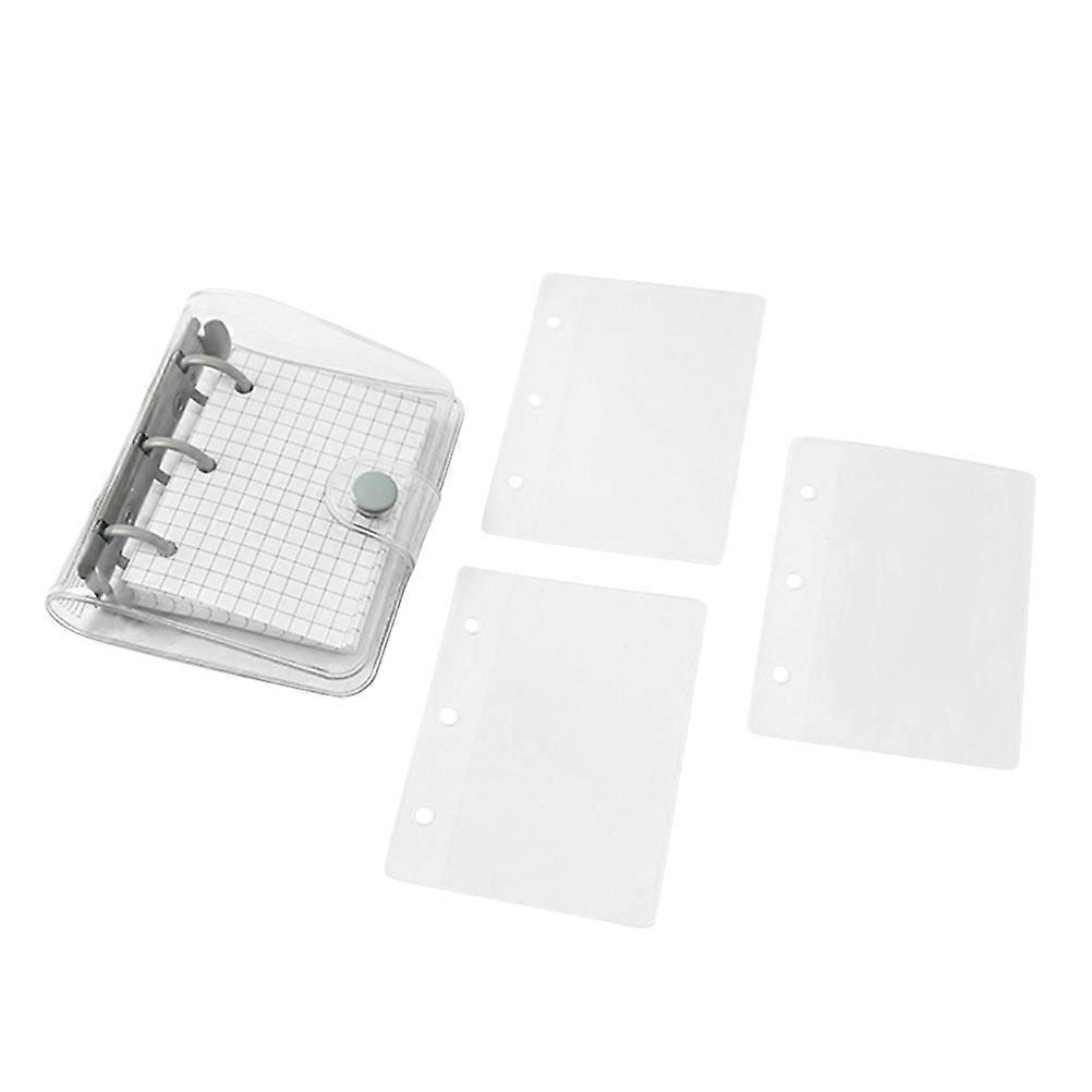 Mini Transparent 3 Ring Binder Covers with Grid Inner Page and Binder Pockets Mini Loose Leaf Notebook Binder Clear PVC Binder Cover with Snap Button