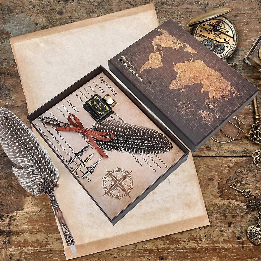 Feather Pen Set Natural Pattern Retro Writing Tools Black Nib