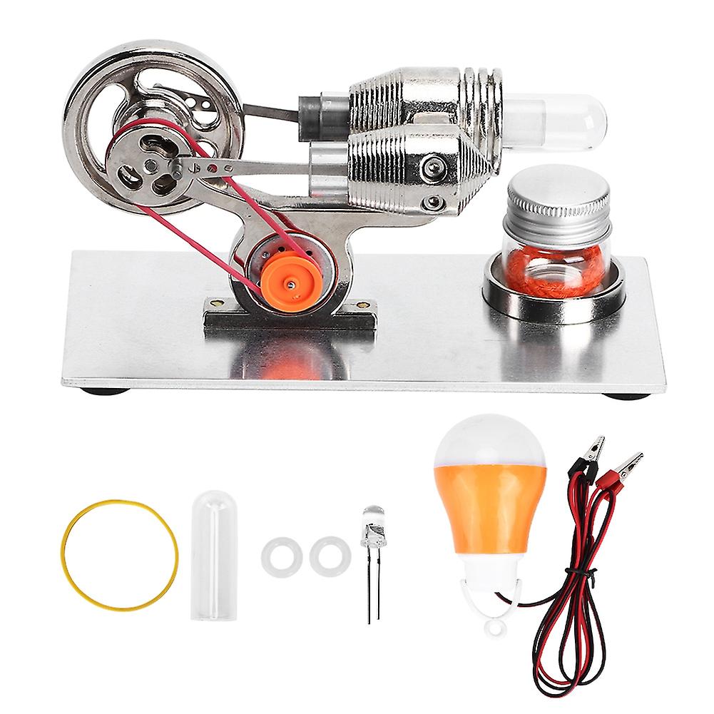 Hot Air Stirling Engine Motor: Miniature Silver Steam Power Physics Toy and Lab Teaching Model