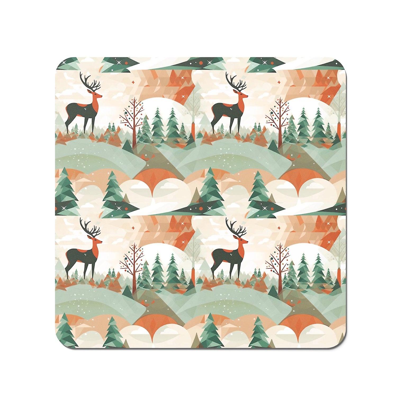 Reindeer On A Snowy Landscape Pattern Coasters