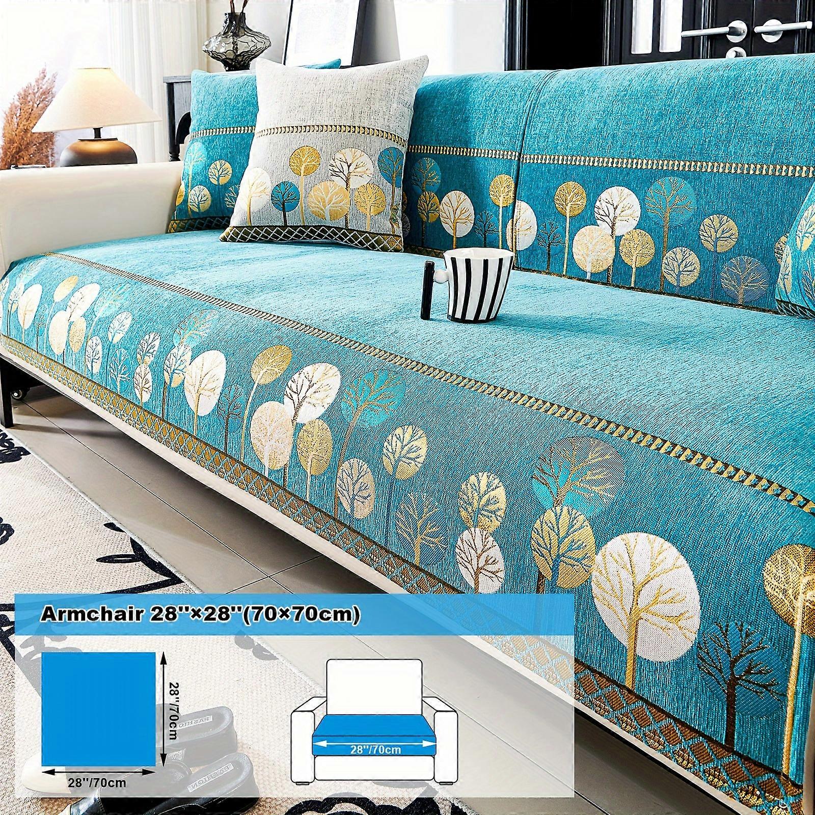 1pc Bohemian Chenille Sofa Slipcover - Geometric Embroidery Design - Pet-Friendly - Thick Plush Fabric - Furniture Protector for Living Room, Bedroom,