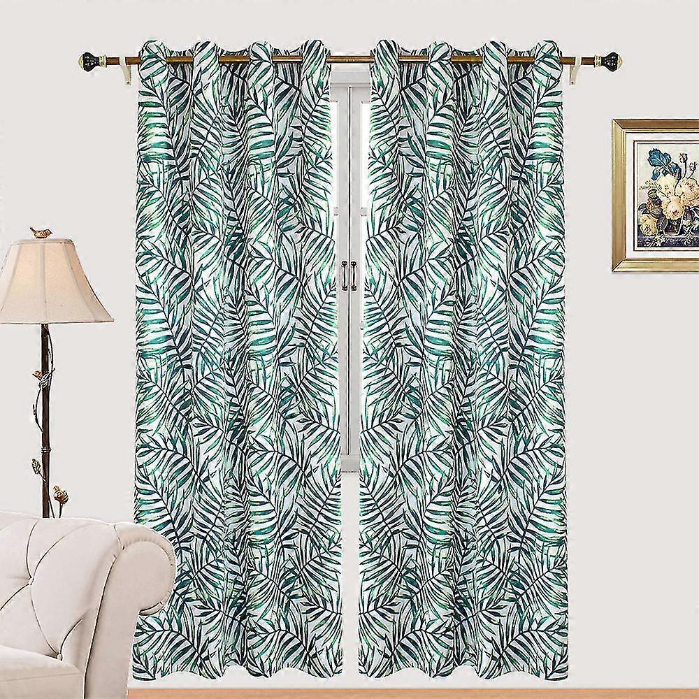 Leaf Print Polyester Blackout Curtains 132*160CM