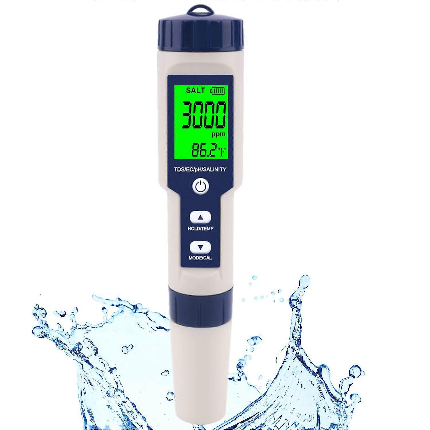 Pool Salt Tester & PH Meter, 5 in 1 Salinity PH Temp EC and TDS Meter