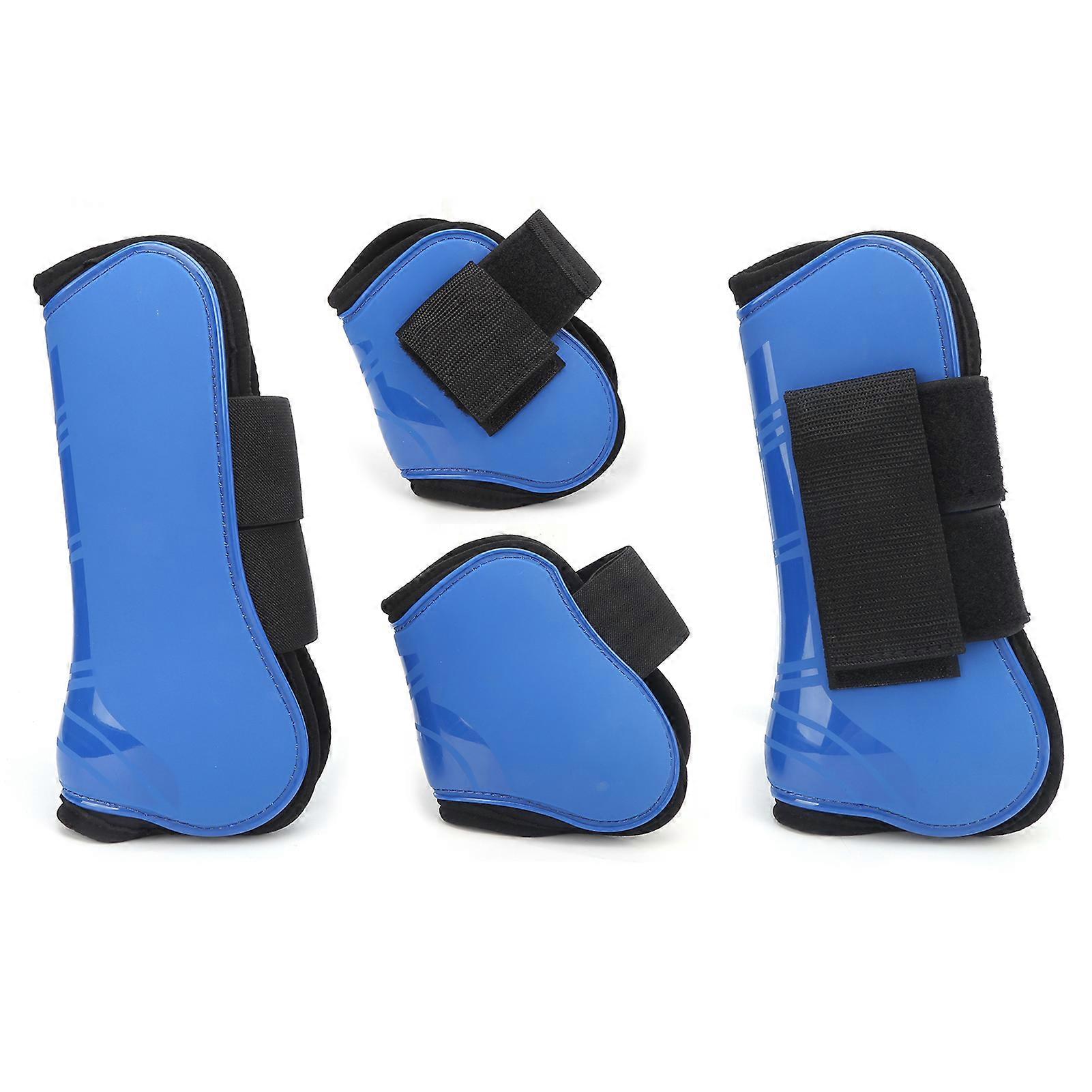 Horse Tendon Boots Set of 4 PU Shell Tendon Fetlock Brace Guard Boots for Riding Shock Absorbing Jumping ProtectionBlue L