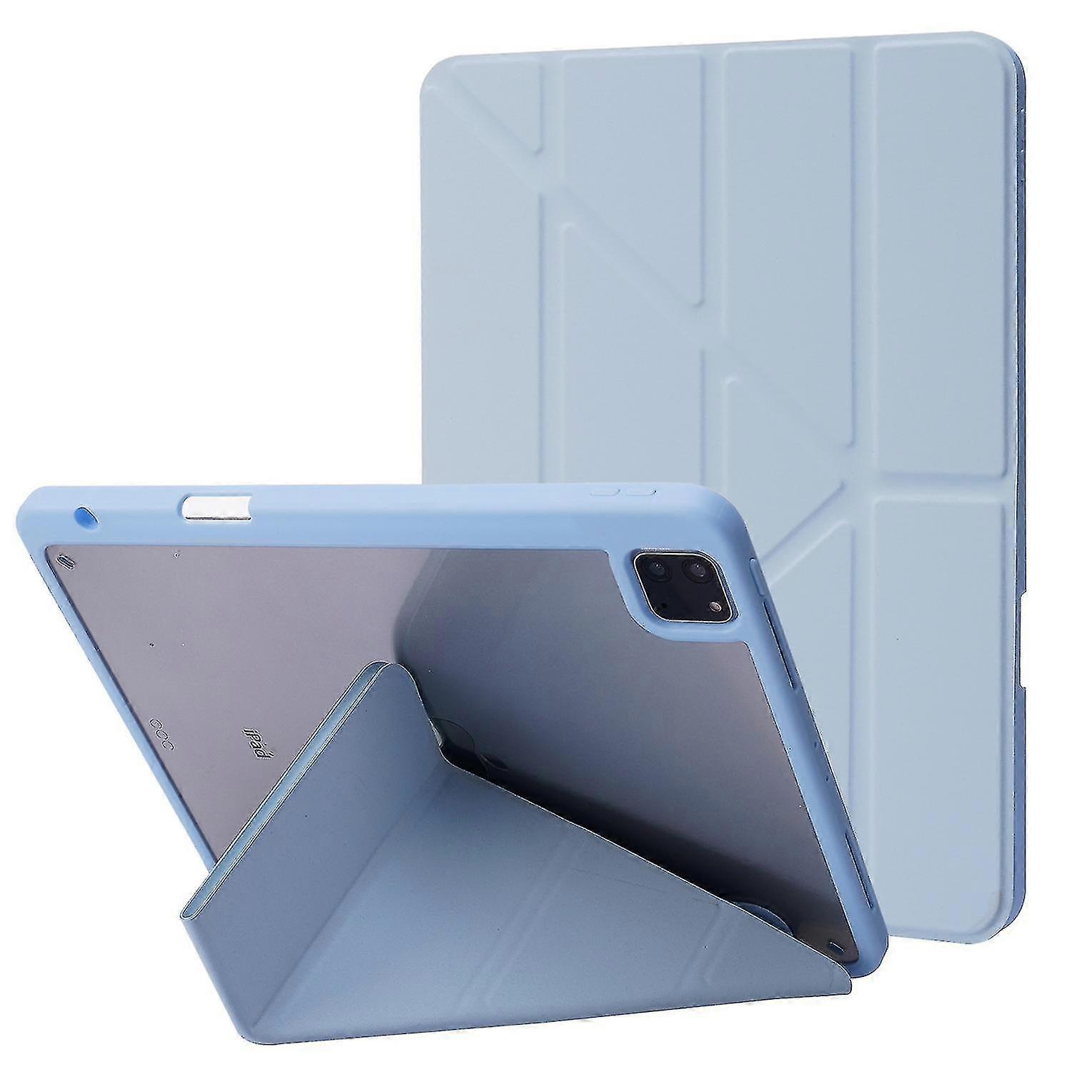 Para Ipad Pro 12,9 polegadas (2021)/(2020)/(2018) Tablet Case Auto Wake/sleep Origami Stand Pu Leather + Capa Acrílica - Azul Escuro