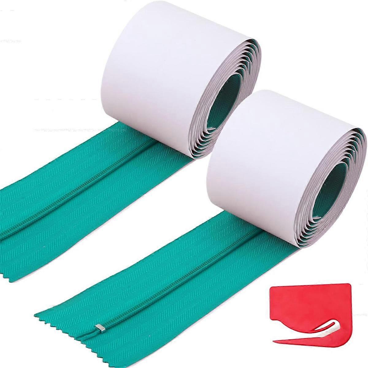 2pcs Dust Barrier Zipper,Instant Door Dust Protection Self-Adhesive Tarp Double Zipper Blade Construction Green