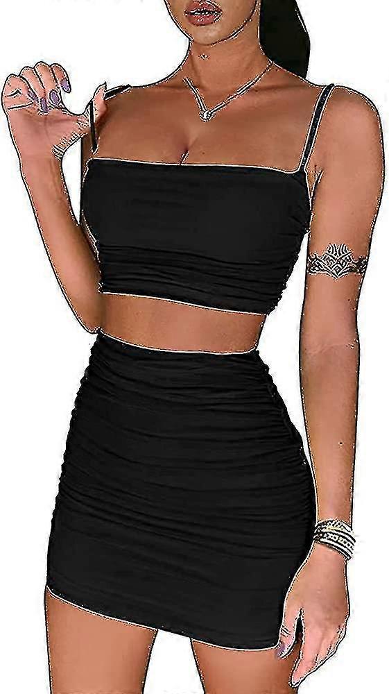 Set de 2 piese pentru femei, cu top scurt, cu fustă bodycon, mini rochie de club