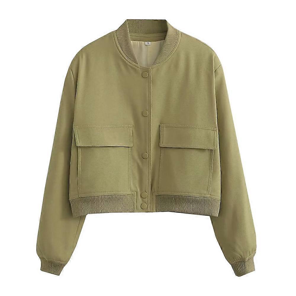 Kvinnor Mode Med Fickor Bomberjacka Kappor Vintage Långärmad Främre Knapp Casual Kvinna Ytterkläder Chic Toppar