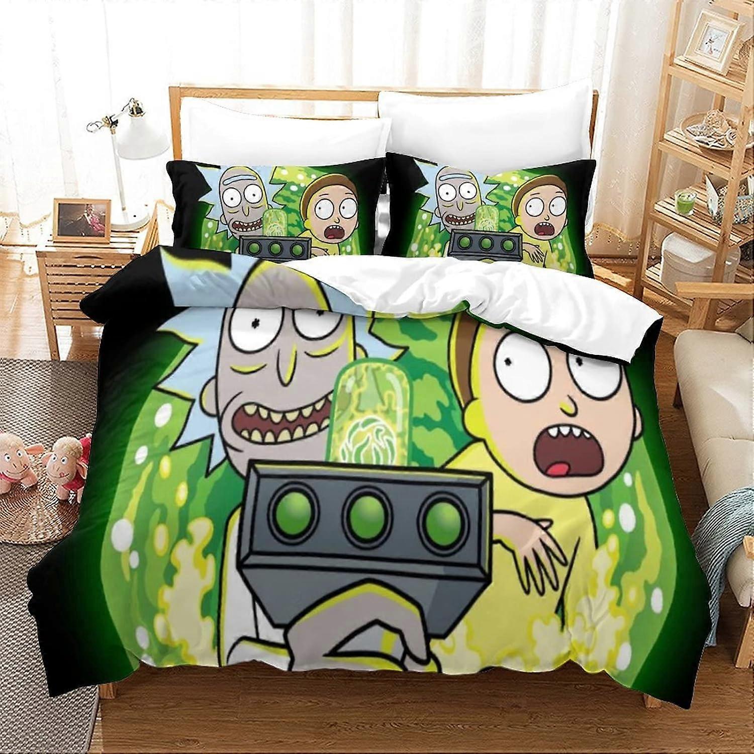 Rick and Morty D Printed Duvet Cover with Pillowcases Bedding Set with Zipper Closure Microfiber Quilt Cover